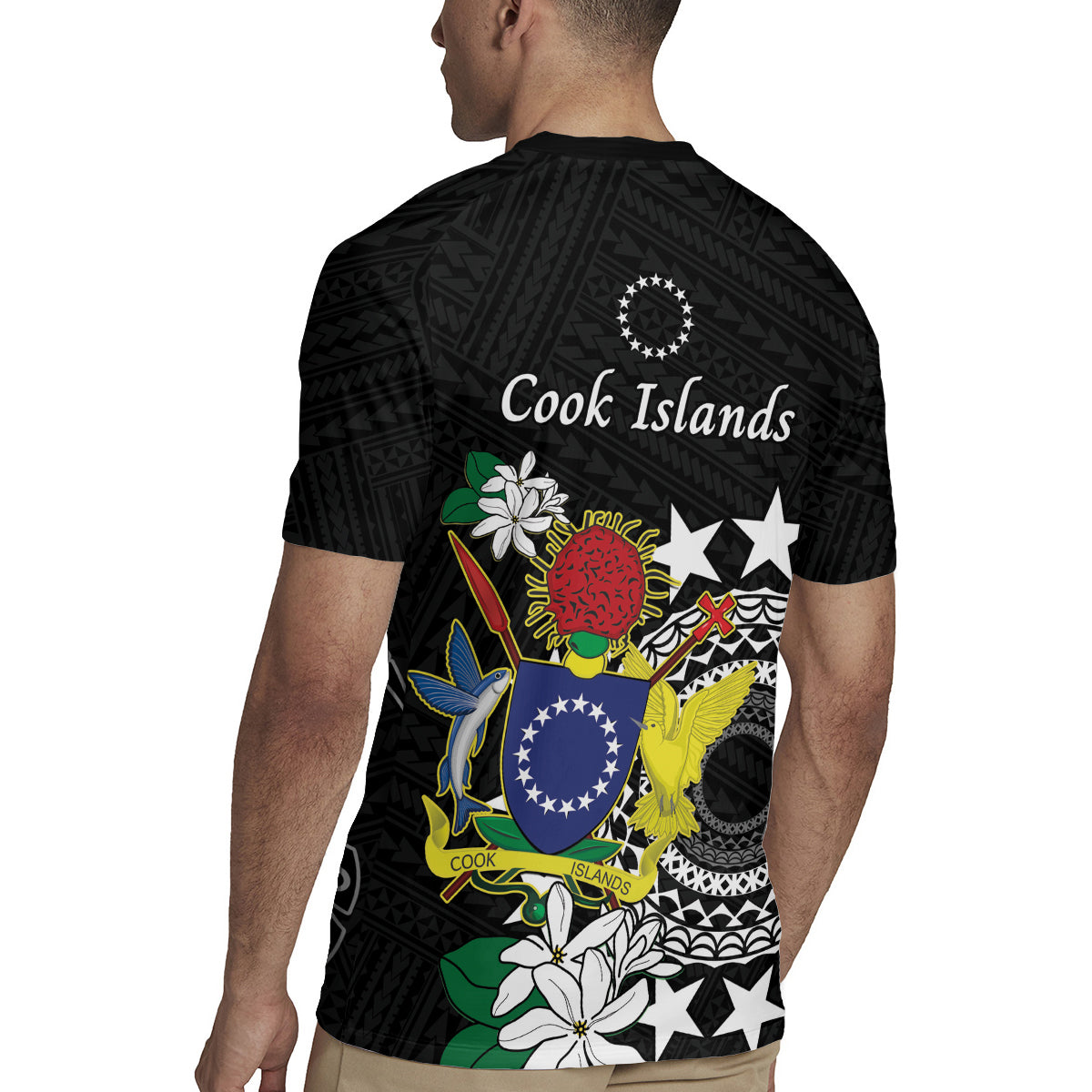 Cook Islands Independence Day Rugby Jersey Kuki Airani Tiare Maori Polynesian Pattern - Black