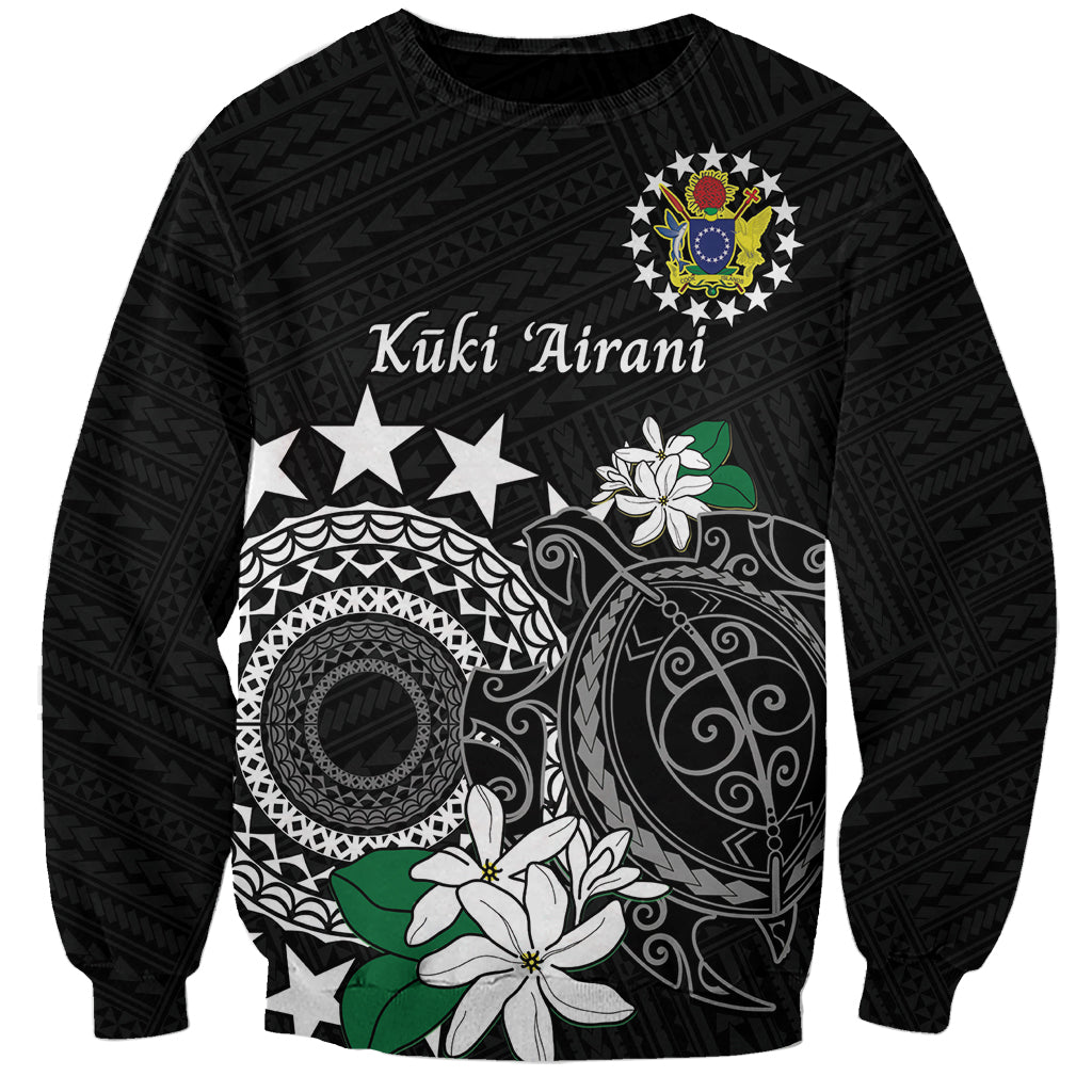 Cook Islands Independence Day Sweatshirt Kuki Airani Tiare Maori Polynesian Pattern - Black