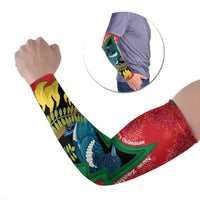 New Zealand Christmas In July Arm Sleeves Kowhai Tui Bird With Pohutukawa - Red - Polynesian Pride