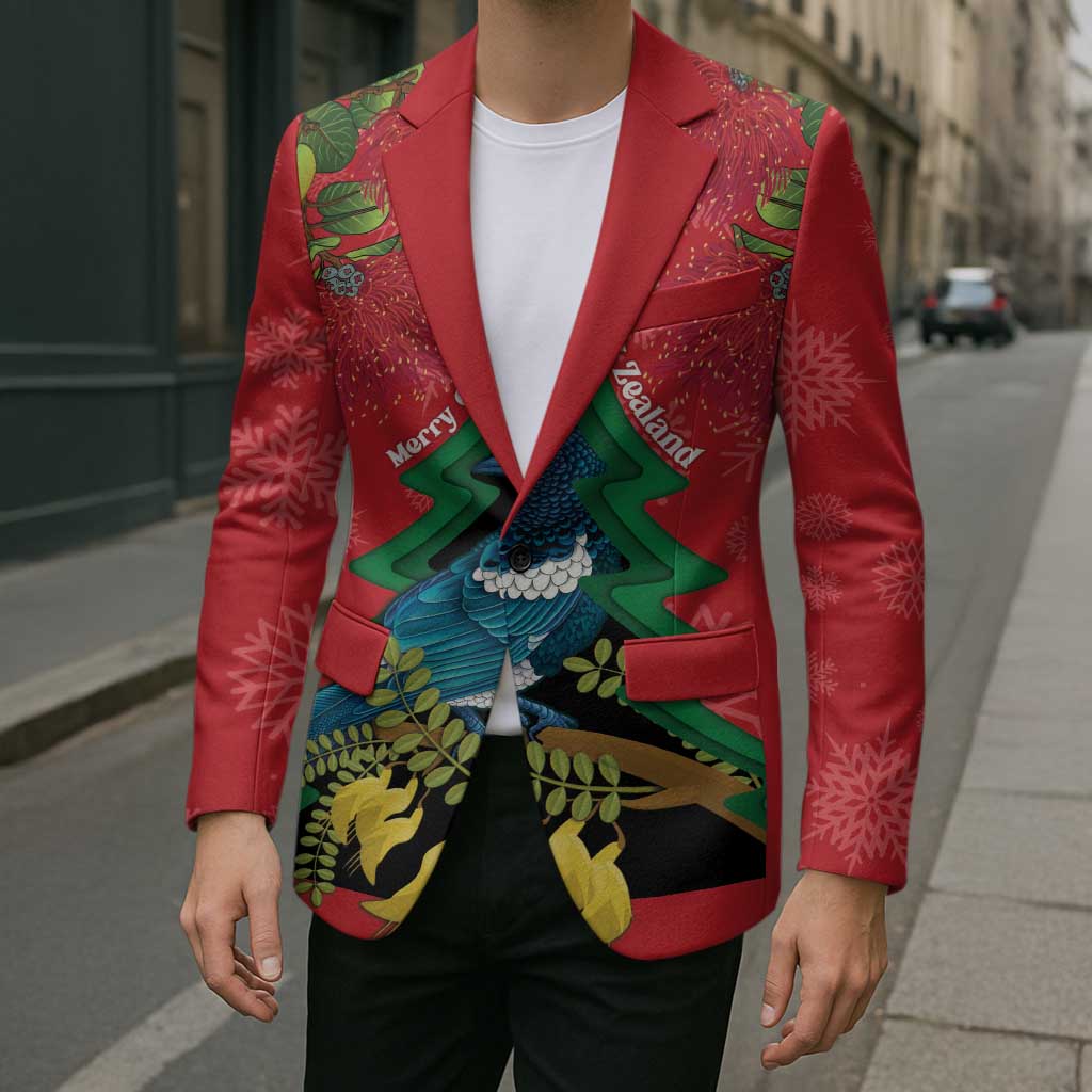 New Zealand Christmas In July Blazer Kowhai Tui Bird With Pohutukawa - Red - Polynesian Pride
