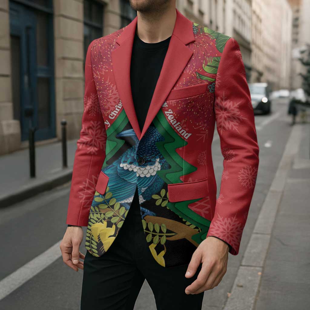 New Zealand Christmas In July Blazer Kowhai Tui Bird With Pohutukawa - Red - Polynesian Pride