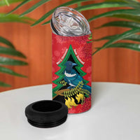 New Zealand Christmas In July 4 in 1 Can Cooler Tumbler Kowhai Tui Bird With Pohutukawa - Red