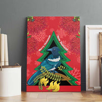 New Zealand Christmas In July Canvas Wall Art Kowhai Tui Bird With Pohutukawa - Red