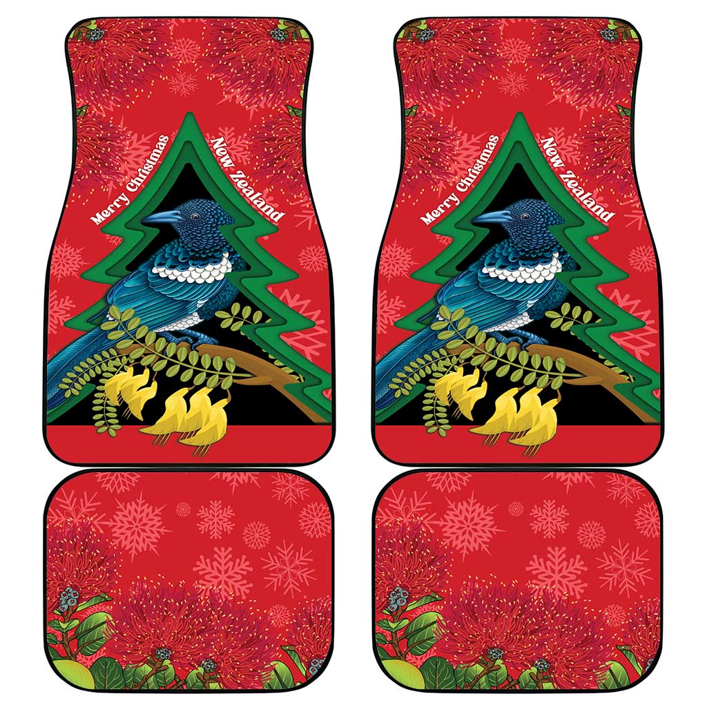 New Zealand Christmas In July Car Mats Kowhai Tui Bird With Pohutukawa - Red