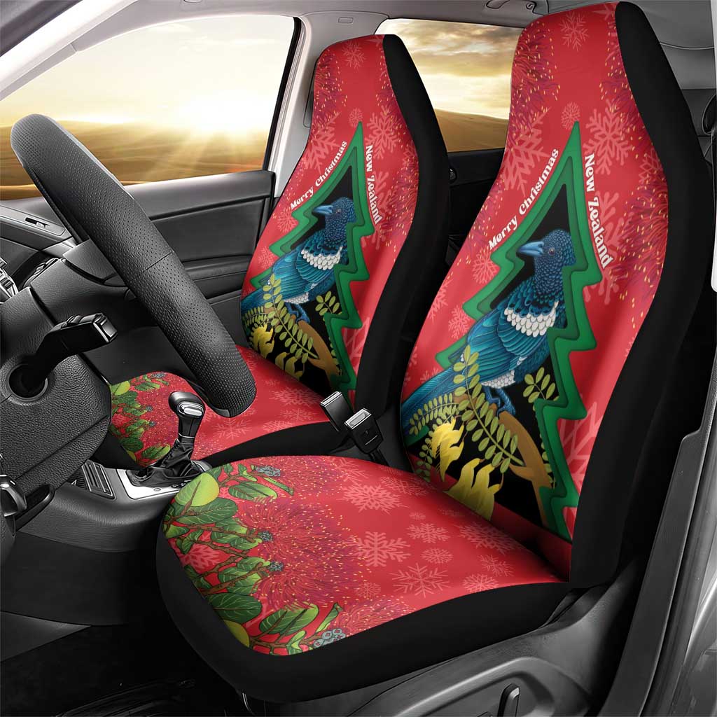 New Zealand Christmas In July Car Seat Cover Kowhai Tui Bird With Pohutukawa - Red