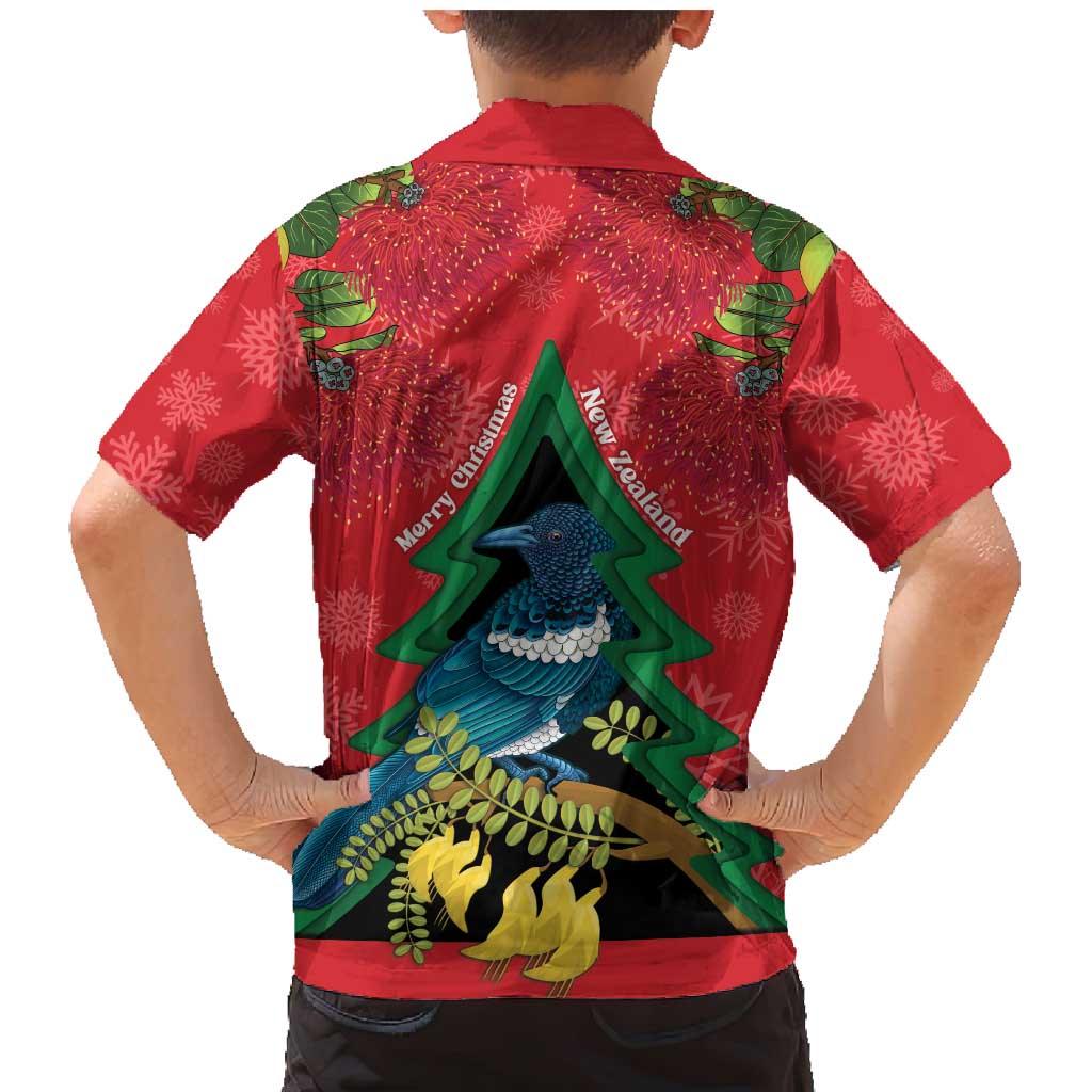 New Zealand Christmas In July Family Matching Mermaid Dress and Hawaiian Shirt Kowhai Tui Bird With Pohutukawa - Red