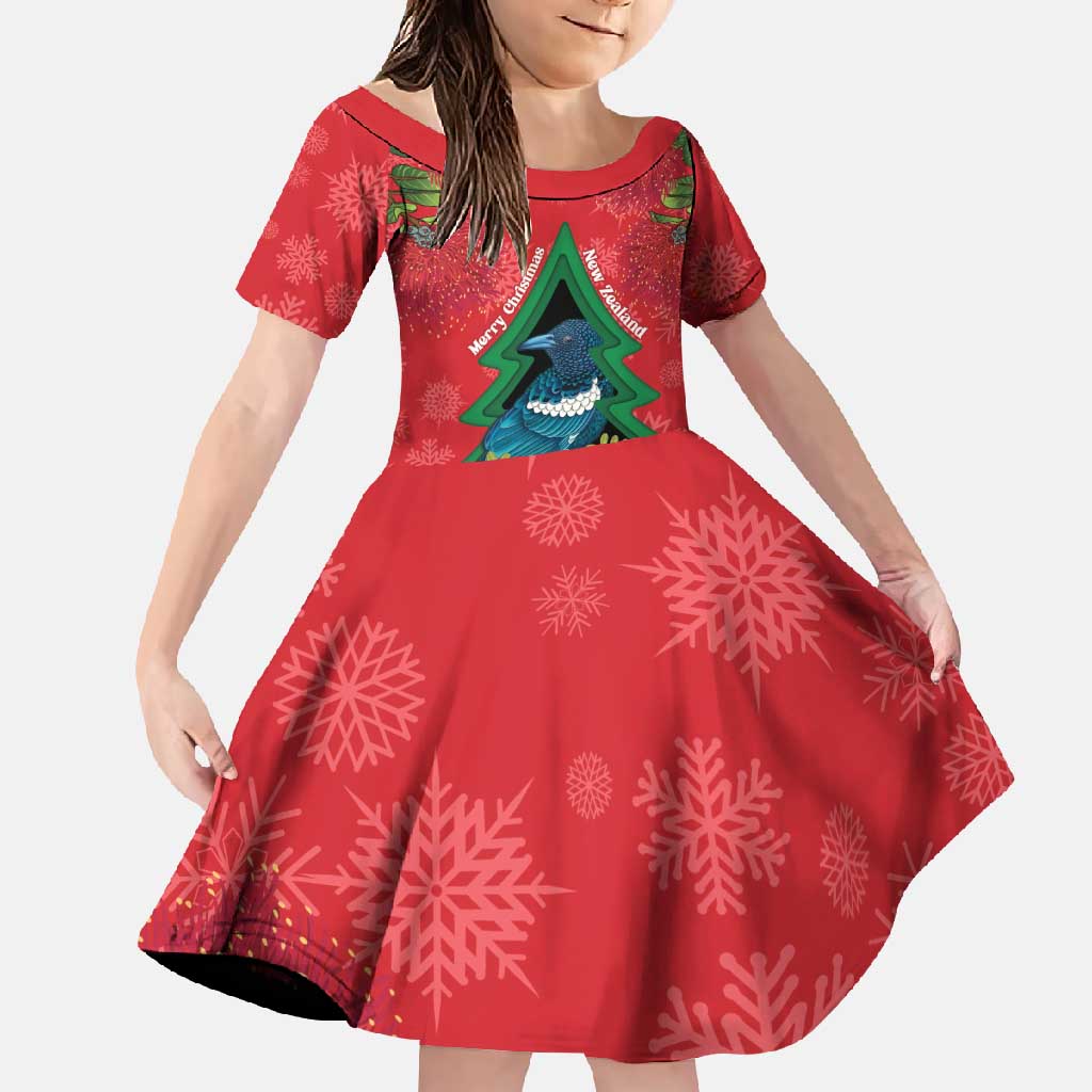 New Zealand Christmas In July Family Matching Mermaid Dress and Hawaiian Shirt Kowhai Tui Bird With Pohutukawa - Red