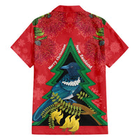 New Zealand Christmas In July Family Matching Off The Shoulder Long Sleeve Dress and Hawaiian Shirt Kowhai Tui Bird With Pohutukawa - Red