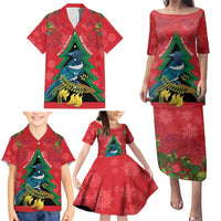 New Zealand Christmas In July Family Matching Puletasi and Hawaiian Shirt Kowhai Tui Bird With Pohutukawa - Red