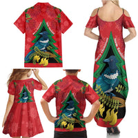 New Zealand Christmas In July Family Matching Summer Maxi Dress and Hawaiian Shirt Kowhai Tui Bird With Pohutukawa - Red