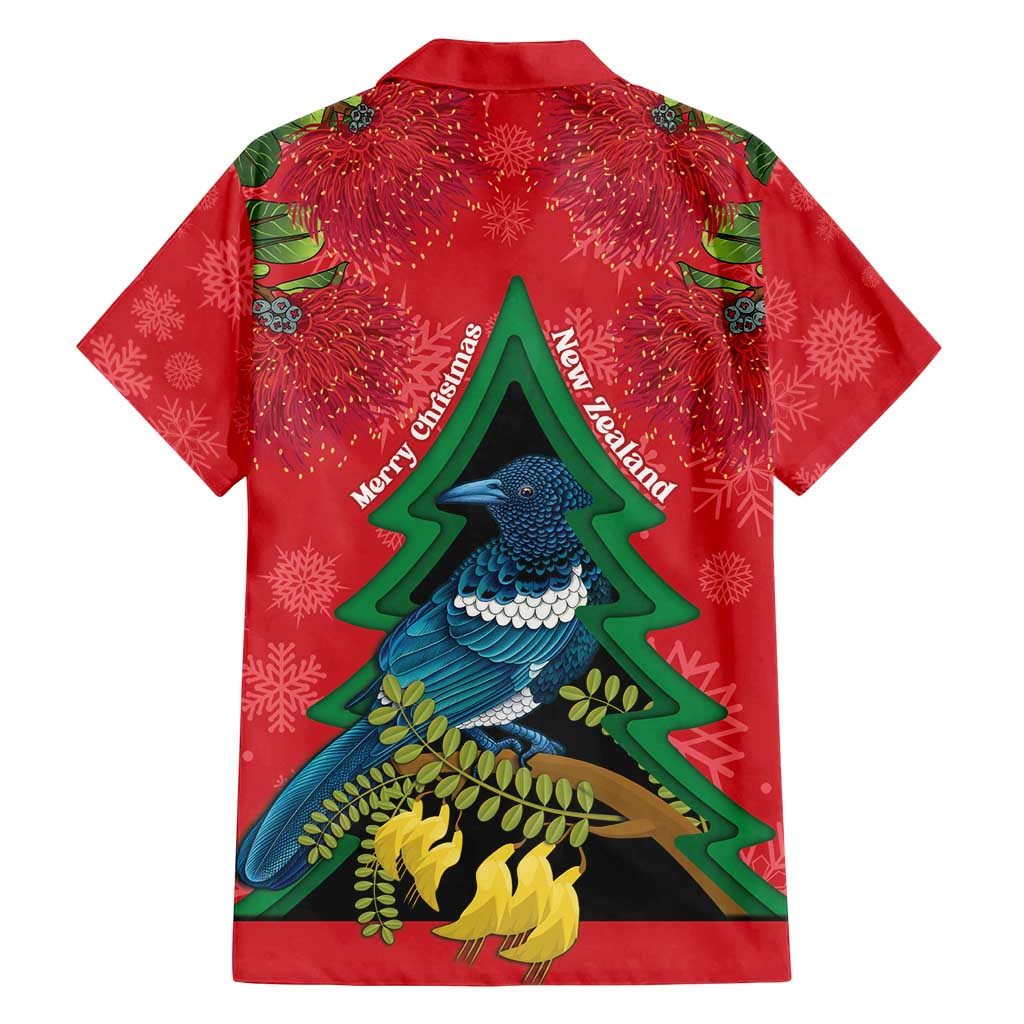 New Zealand Christmas In July Family Matching Summer Maxi Dress and Hawaiian Shirt Kowhai Tui Bird With Pohutukawa - Red