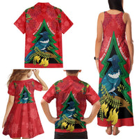 New Zealand Christmas In July Family Matching Tank Maxi Dress and Hawaiian Shirt Kowhai Tui Bird With Pohutukawa - Red