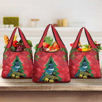 New Zealand Christmas In July Grocery Bag Kowhai Tui Bird With Pohutukawa - Red