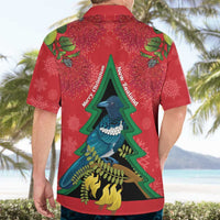 New Zealand Christmas In July Hawaiian Shirt Kowhai Tui Bird With Pohutukawa - Red