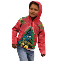 New Zealand Christmas In July Kid Hoodie Kowhai Tui Bird With Pohutukawa - Red