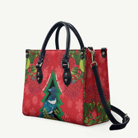New Zealand Christmas In July Leather Bag Kowhai Tui Bird With Pohutukawa - Red - Polynesian Pride
