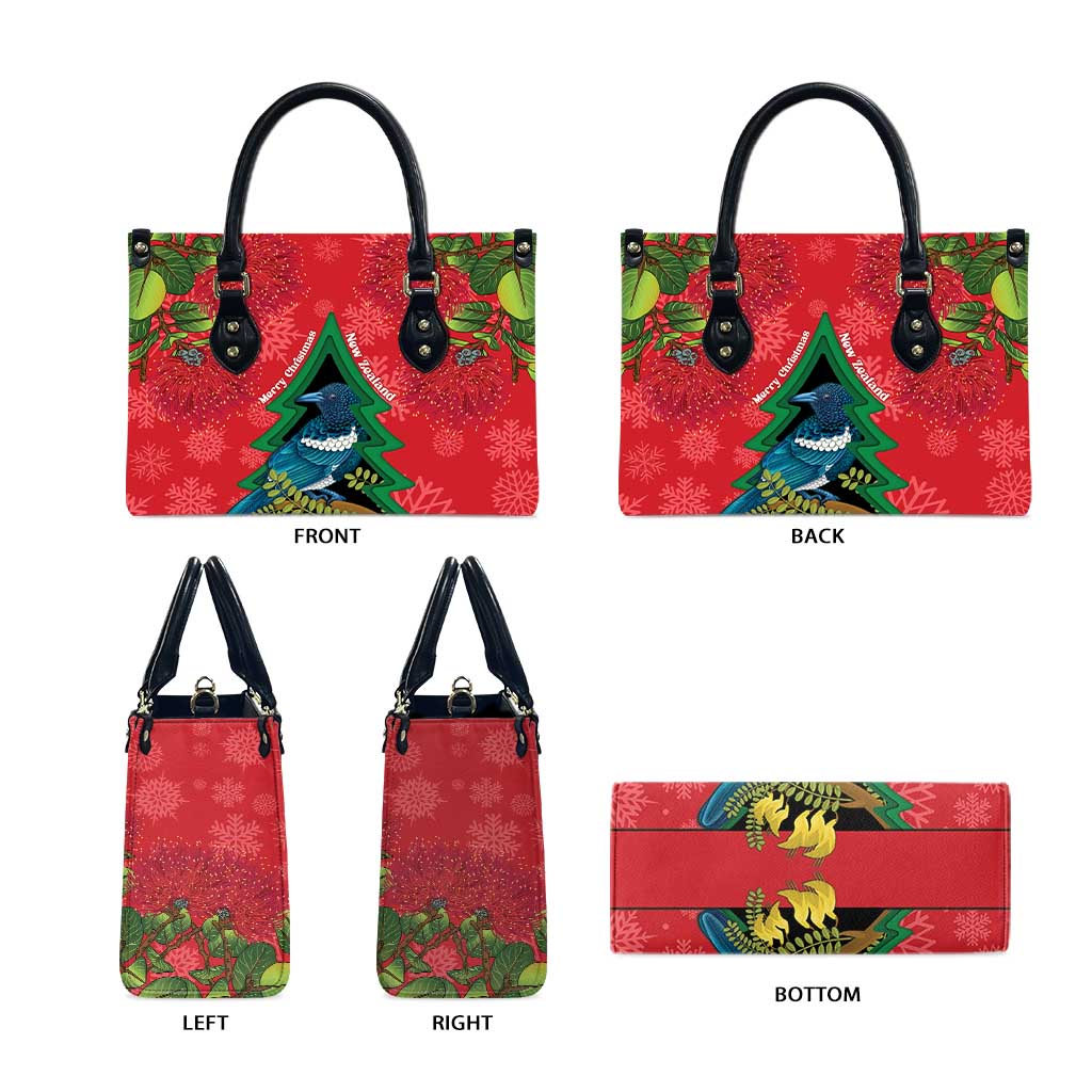 New Zealand Christmas In July Leather Bag Kowhai Tui Bird With Pohutukawa - Red - Polynesian Pride