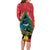 New Zealand Christmas In July Long Sleeve Bodycon Dress Kowhai Tui Bird With Pohutukawa - Red