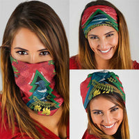 New Zealand Christmas In July Neck Gaiter Kowhai Tui Bird With Pohutukawa - Red - Polynesian Pride