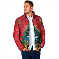 New Zealand Christmas In July Padded Jacket Kowhai Tui Bird With Pohutukawa - Red - Polynesian Pride