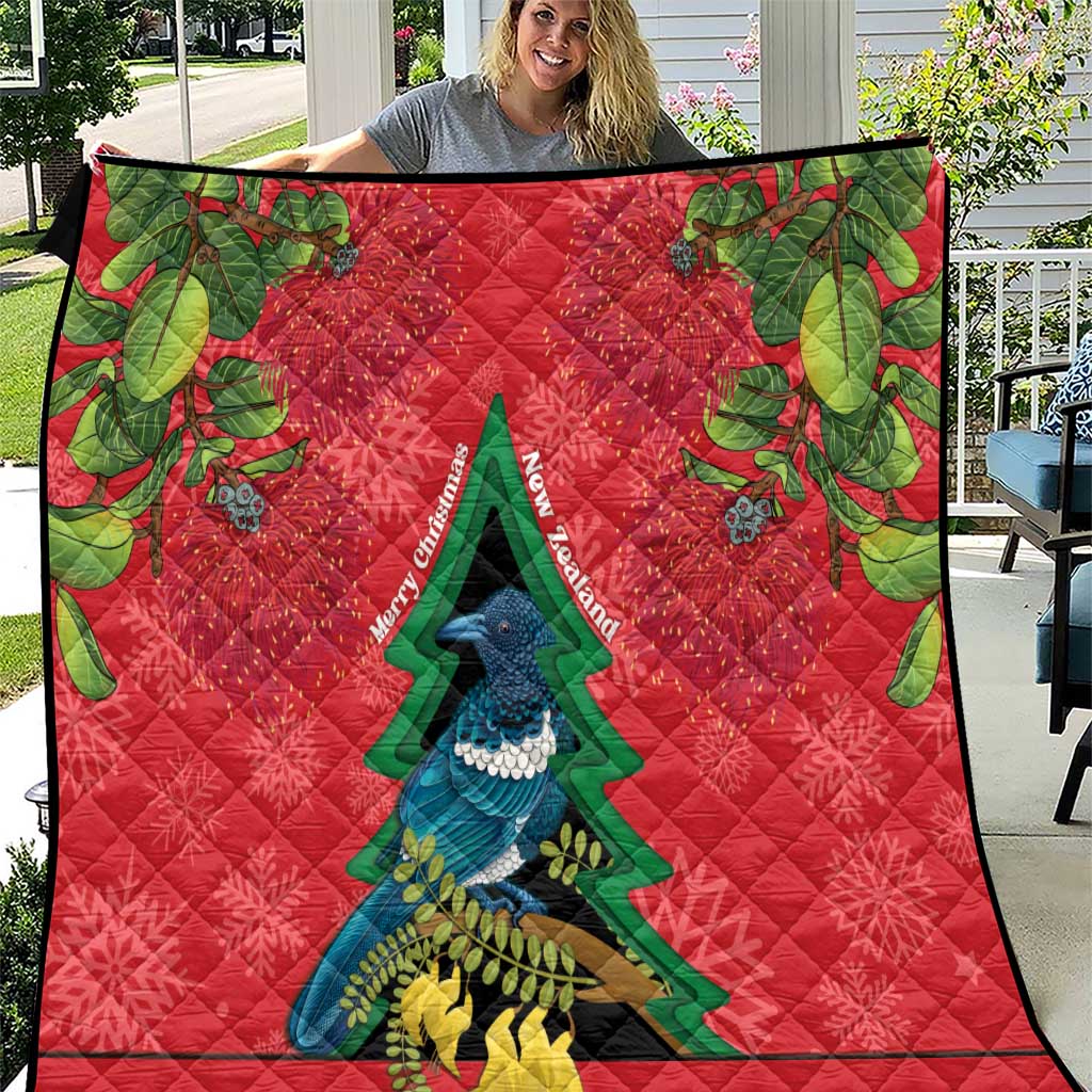 New Zealand Christmas In July Quilt Kowhai Tui Bird With Pohutukawa - Red