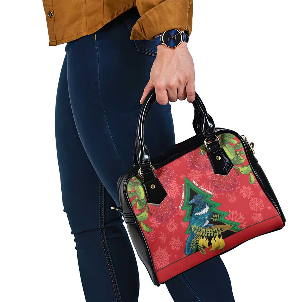 New Zealand Christmas In July Shoulder Handbag Kowhai Tui Bird With Pohutukawa - Red