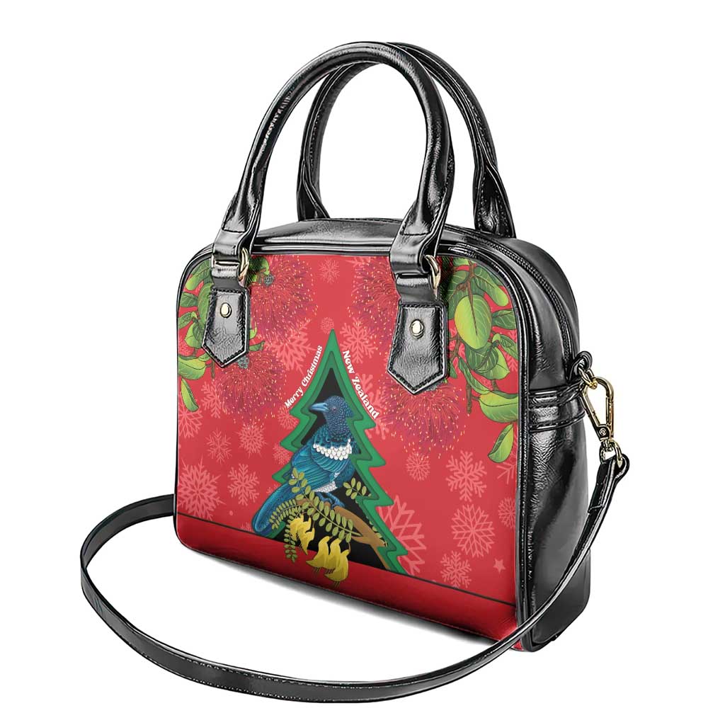 New Zealand Christmas In July Shoulder Handbag Kowhai Tui Bird With Pohutukawa - Red