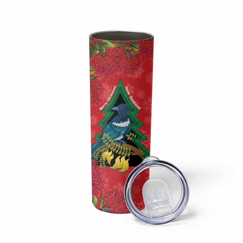 New Zealand Christmas In July Skinny Tumbler Kowhai Tui Bird With Pohutukawa - Red