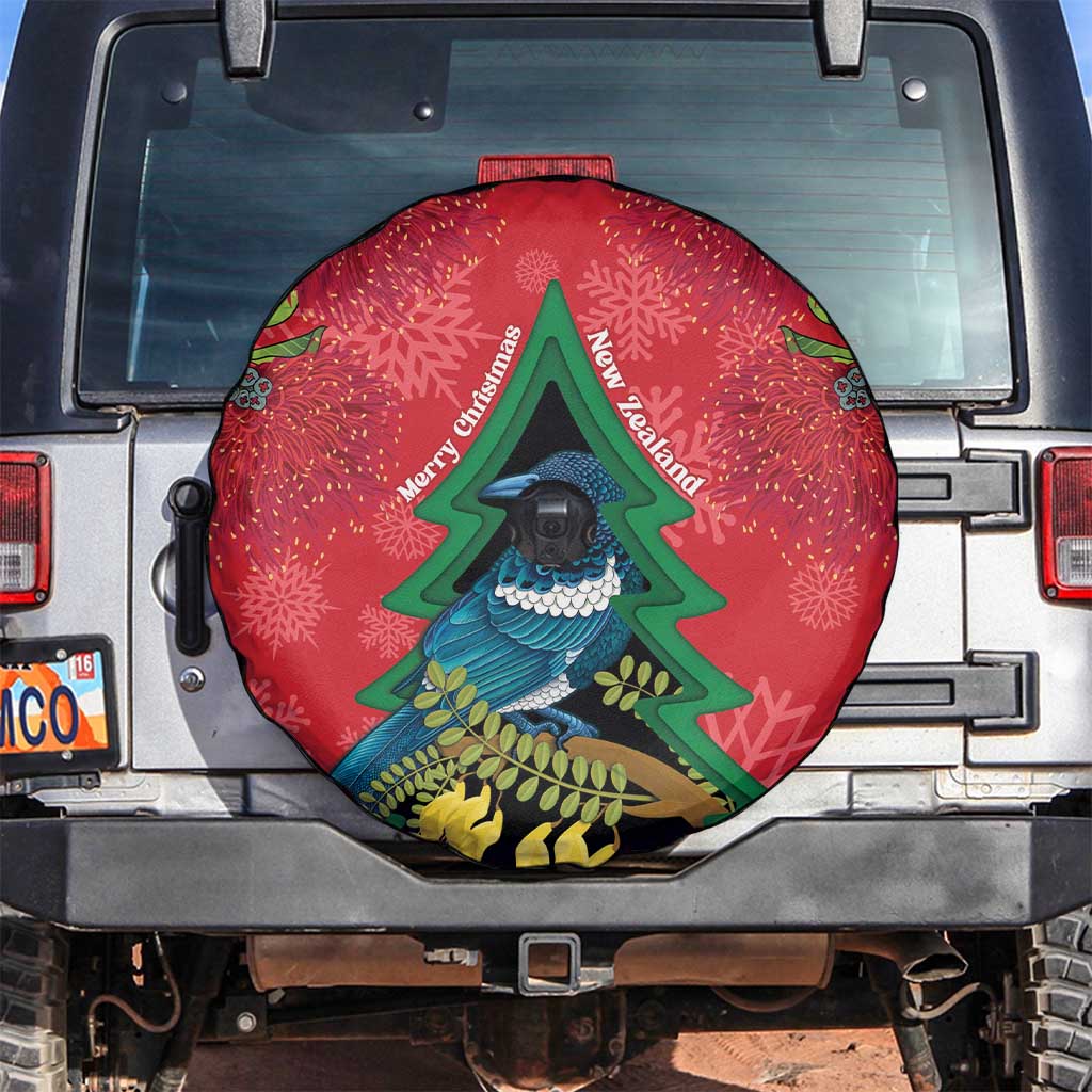 New Zealand Christmas In July Spare Tire Cover Kowhai Tui Bird With Pohutukawa - Red
