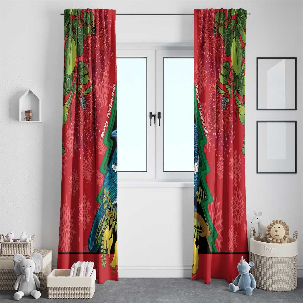 New Zealand Christmas In July Window Curtain Kowhai Tui Bird With Pohutukawa - Red