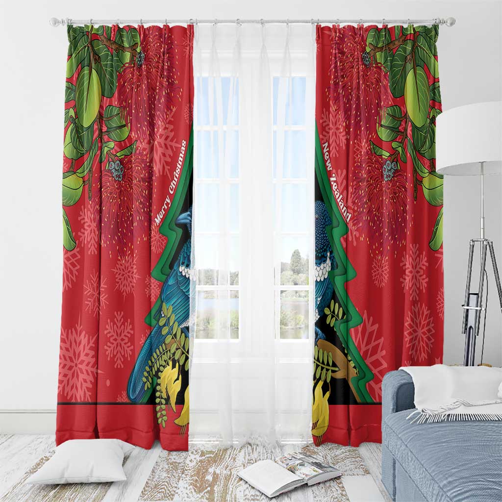New Zealand Christmas In July Window Curtain Kowhai Tui Bird With Pohutukawa - Red