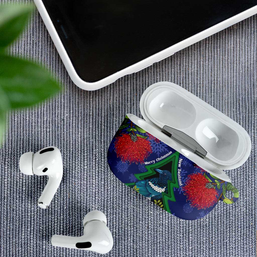 New Zealand Christmas In July AirPods Case Kowhai Tui Bird With Pohutukawa - Blue - Polynesian Pride