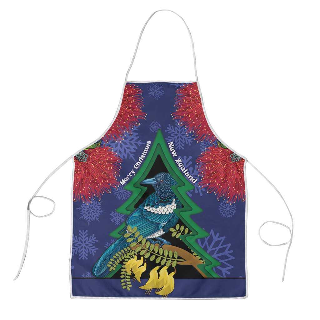 New Zealand Christmas In July Apron Kowhai Tui Bird With Pohutukawa - Blue - Polynesian Pride