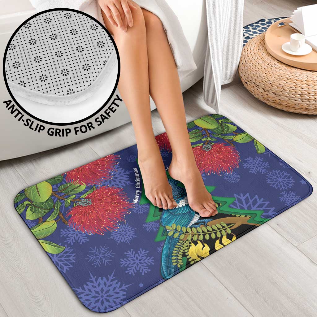 New Zealand Christmas In July Bathroom Set Kowhai Tui Bird With Pohutukawa - Blue - Polynesian Pride