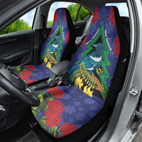 New Zealand Christmas In July Car Seat Cover Kowhai Tui Bird With Pohutukawa - Blue