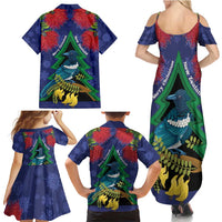 New Zealand Christmas In July Family Matching Summer Maxi Dress and Hawaiian Shirt Kowhai Tui Bird With Pohutukawa - Blue