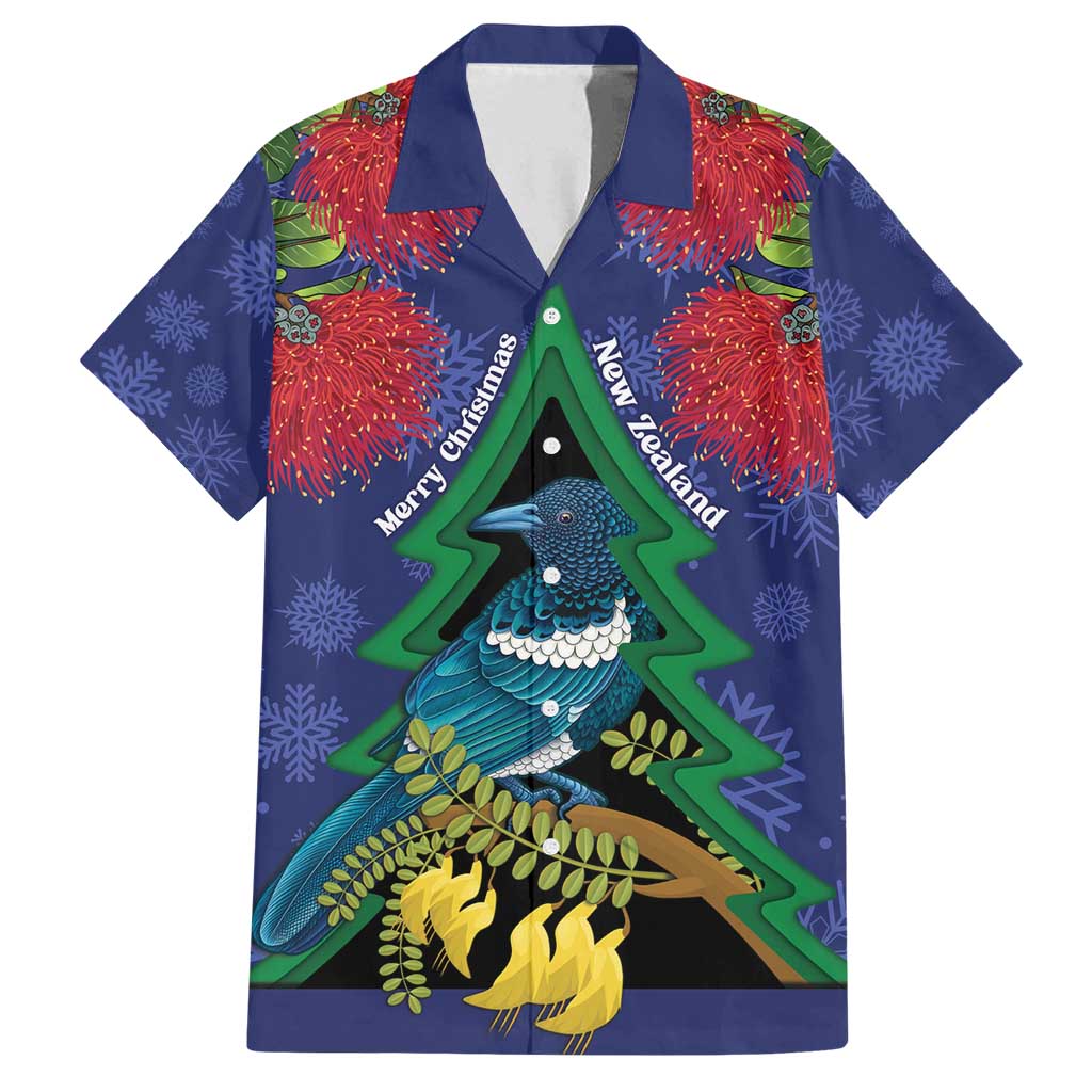 New Zealand Christmas In July Family Matching Summer Maxi Dress and Hawaiian Shirt Kowhai Tui Bird With Pohutukawa - Blue