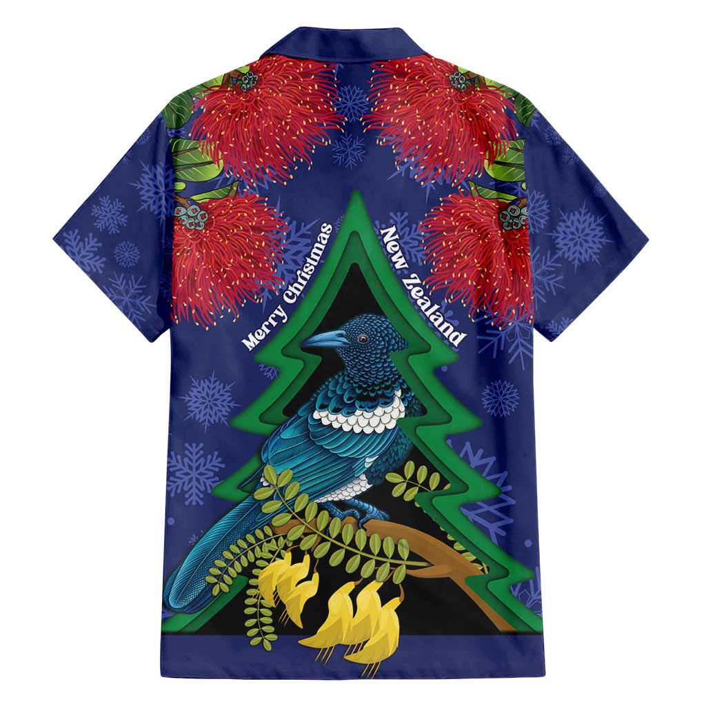 New Zealand Christmas In July Family Matching Summer Maxi Dress and Hawaiian Shirt Kowhai Tui Bird With Pohutukawa - Blue