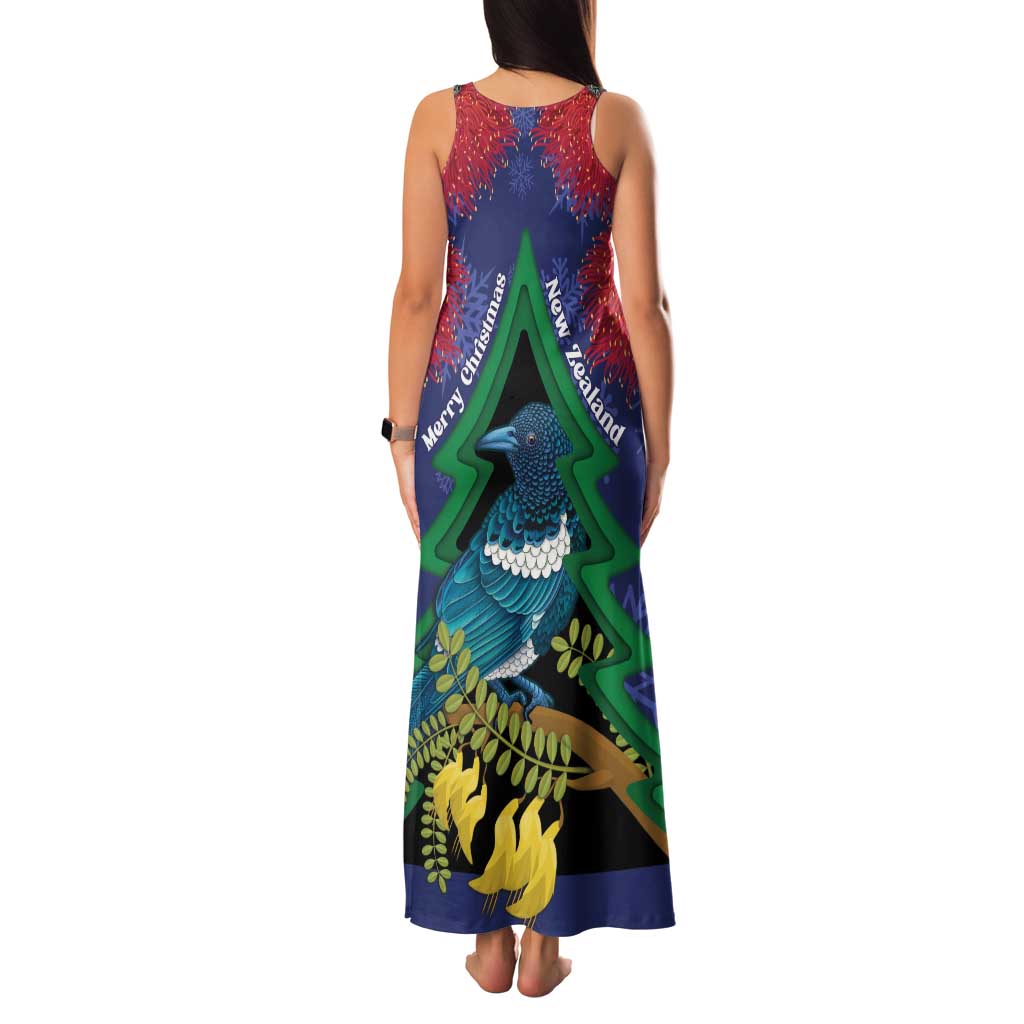 New Zealand Christmas In July Family Matching Tank Maxi Dress and Hawaiian Shirt Kowhai Tui Bird With Pohutukawa - Blue