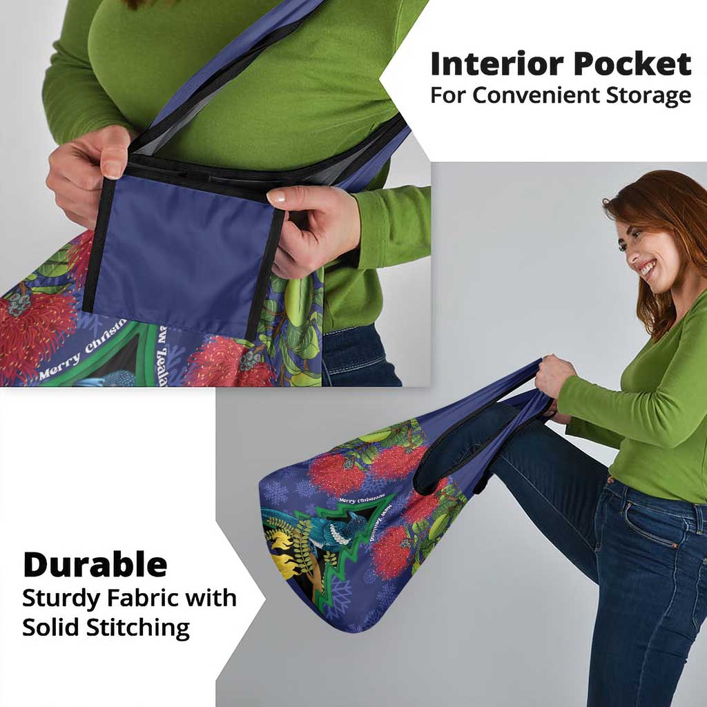 New Zealand Christmas In July Grocery Bag Kowhai Tui Bird With Pohutukawa - Blue