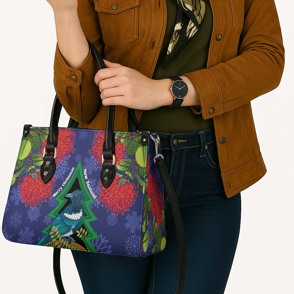 New Zealand Christmas In July Leather Bag Kowhai Tui Bird With Pohutukawa - Blue - Polynesian Pride
