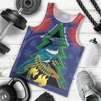 New Zealand Christmas In July Men Tank Top Kowhai Tui Bird With Pohutukawa - Blue