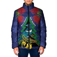New Zealand Christmas In July Padded Jacket Kowhai Tui Bird With Pohutukawa - Blue - Polynesian Pride
