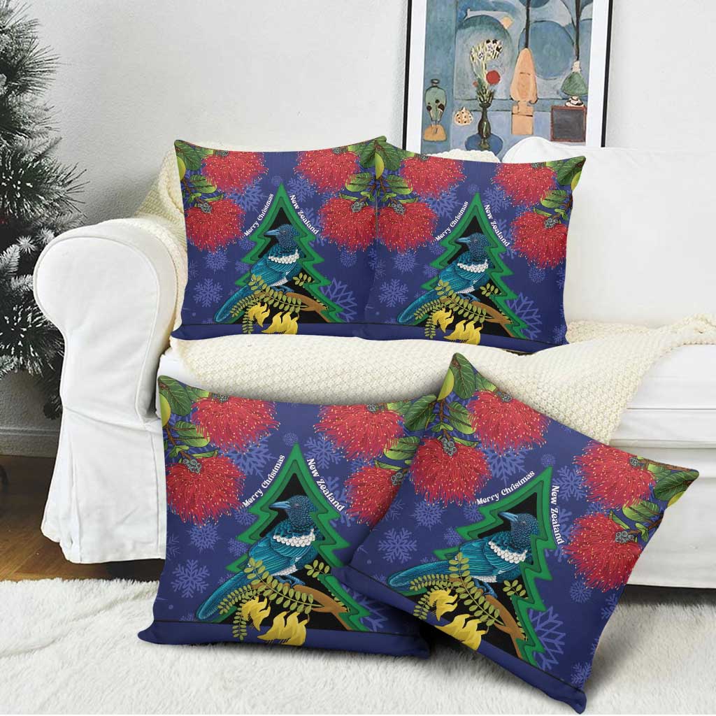 New Zealand Christmas In July Pillow Cover Kowhai Tui Bird With Pohutukawa - Blue - Polynesian Pride