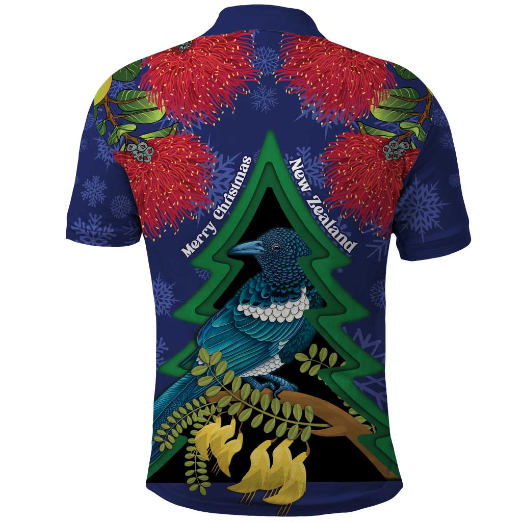 New Zealand Christmas In July Polo Shirt Kowhai Tui Bird With Pohutukawa - Blue