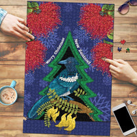 New Zealand Christmas In July Puzzle Kowhai Tui Bird With Pohutukawa - Blue - Polynesian Pride