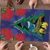 New Zealand Christmas In July Puzzle Kowhai Tui Bird With Pohutukawa - Blue - Polynesian Pride