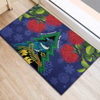 New Zealand Christmas In July Rubber Doormat Kowhai Tui Bird With Pohutukawa - Blue