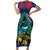 New Zealand Christmas In July Short Sleeve Bodycon Dress Kowhai Tui Bird With Pohutukawa - Blue