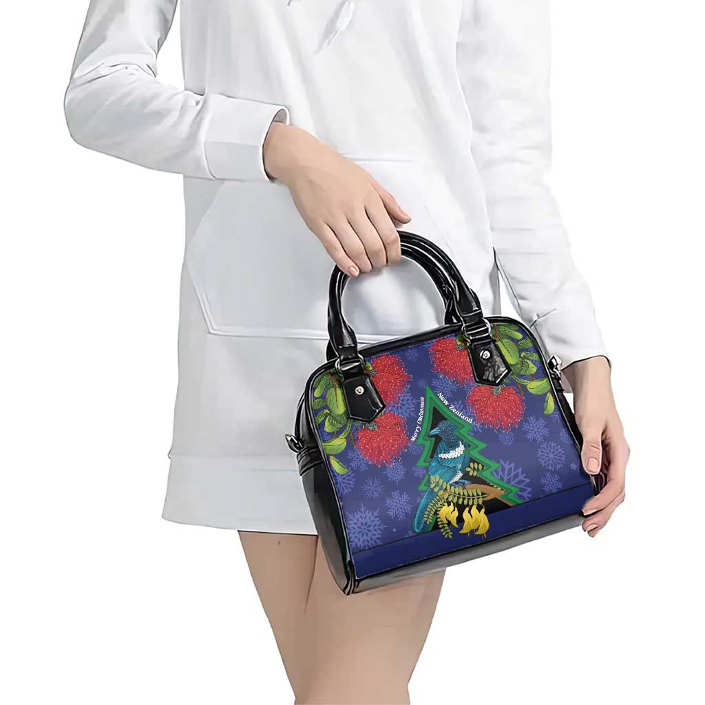New Zealand Christmas In July Shoulder Handbag Kowhai Tui Bird With Pohutukawa - Blue